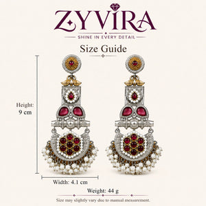 Size guide showing the proportions of maroon pearl chandelier earrings