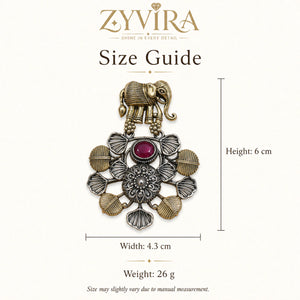 Size guide showing the proportions of maroon-stone chandelier earrings