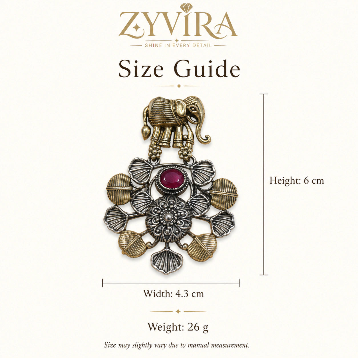 Size guide showing the proportions of maroon-stone chandelier earrings