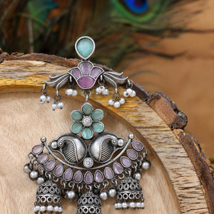 Alternate detail view of mint purple pearl chandelier earrings