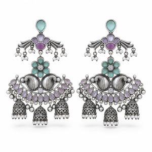 German silver mint and purple pearl chandelier earrings
