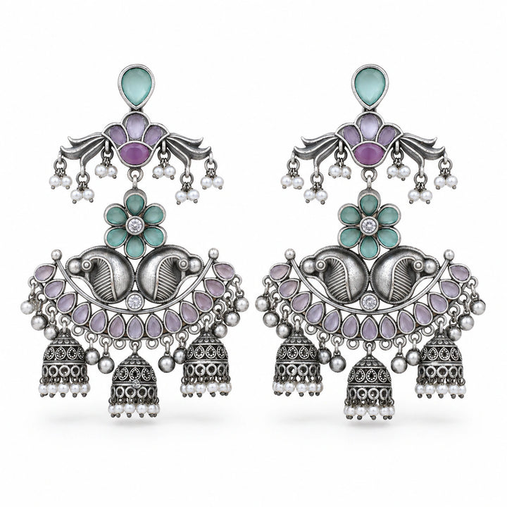 German silver mint and purple pearl chandelier earrings