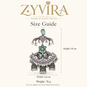Size guide showing the proportions of mint purple pearl chandelier earrings