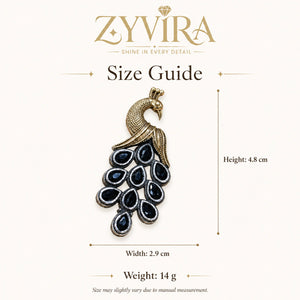 Size guide showing the proportions of navy peacock chandelier earrings