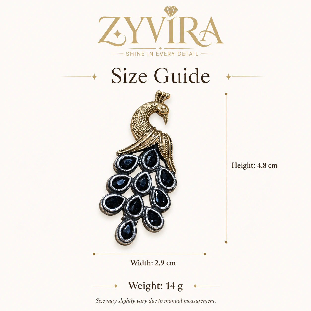 Size guide showing the proportions of navy peacock chandelier earrings