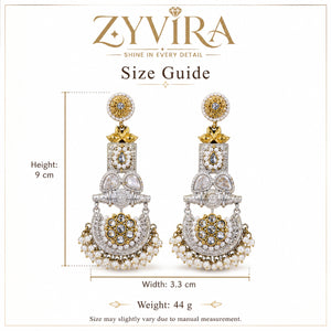 Size guide showing the proportions of pearl-style crystal chandelier earrings