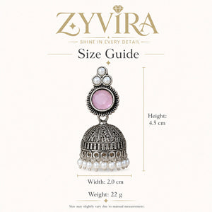 Size guide showing the proportions of pink pearl-style jhumka earrings