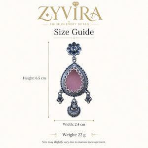Size guide showing the proportions of pink teardrop floral dangle earrings