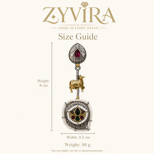 Size guide showing the proportions of rani pink cow charm earrings