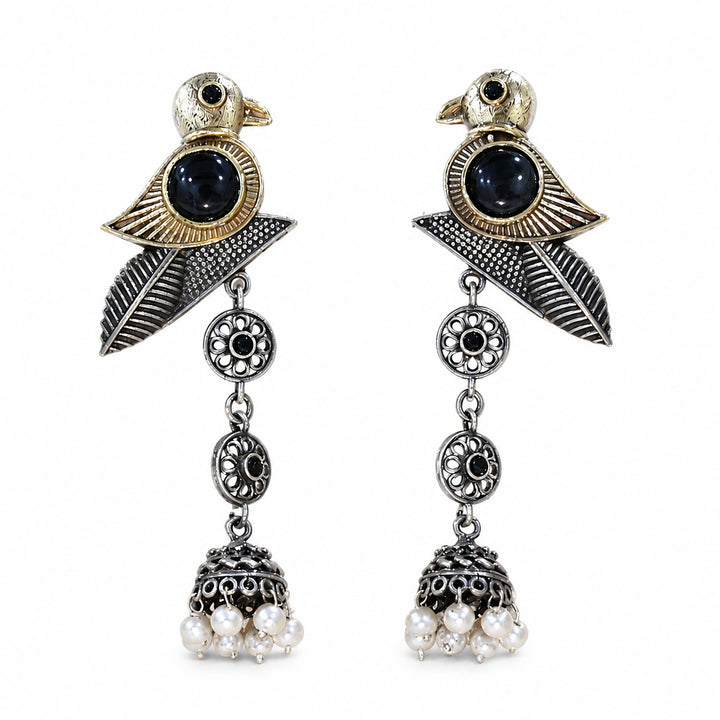 German silver sparrow pearl dangle earrings