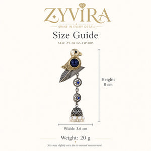 Size guide showing the proportions of sparrow pearl-style jhumka earrings