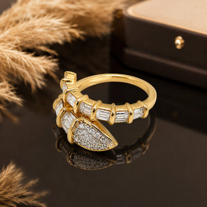 Close-up of baguette crystals and teardrop wrap detailing