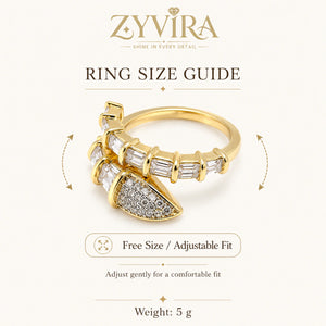 Open adjustable view of the gold crystal wrap ring