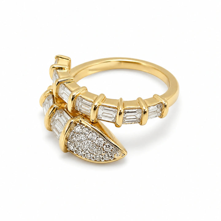 Gold-tone baguette crystal teardrop wrap ring