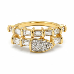 Top view of the gold baguette crystal teardrop ring