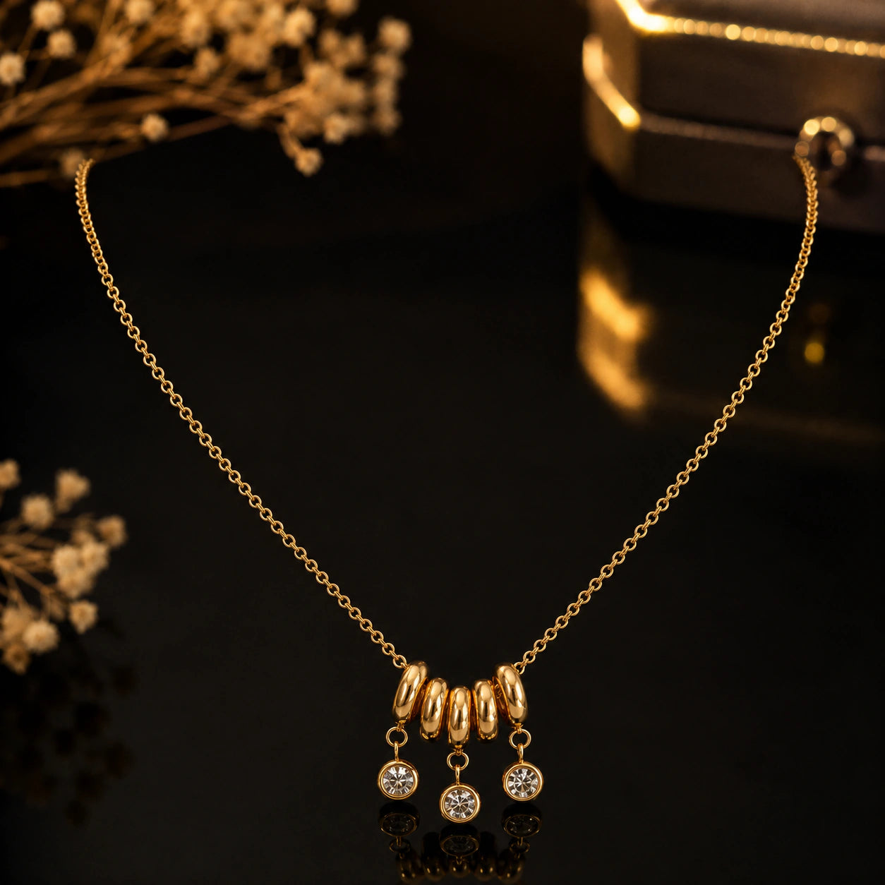 Alternate product view of the gold bead-cluster necklace