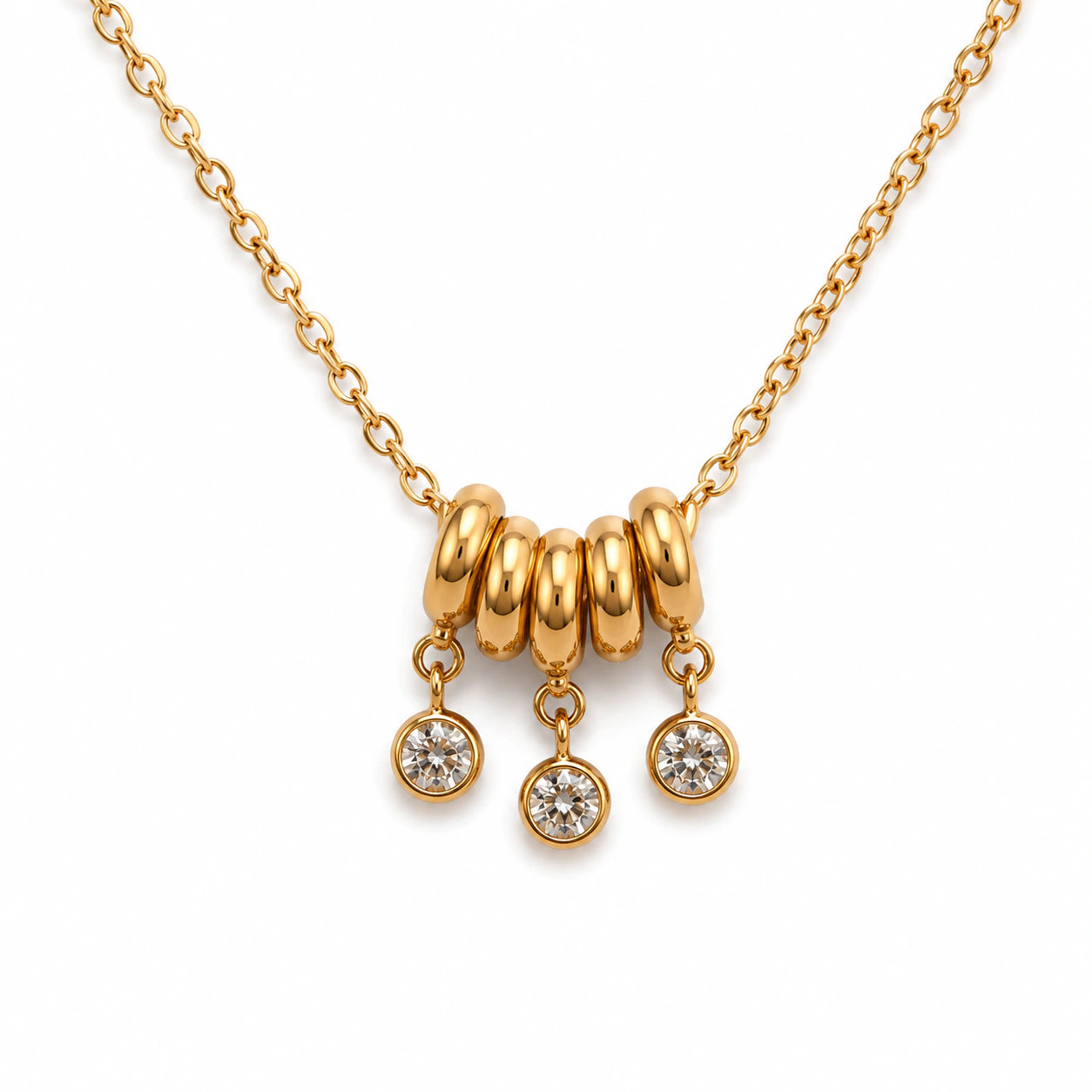 Gold-tone bead cluster crystal drop charm necklace