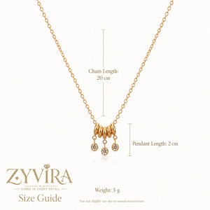 Size guide showing the proportions of the bead-cluster charm necklace