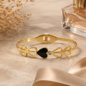 Close-up of black heart crystals and cutout detailing