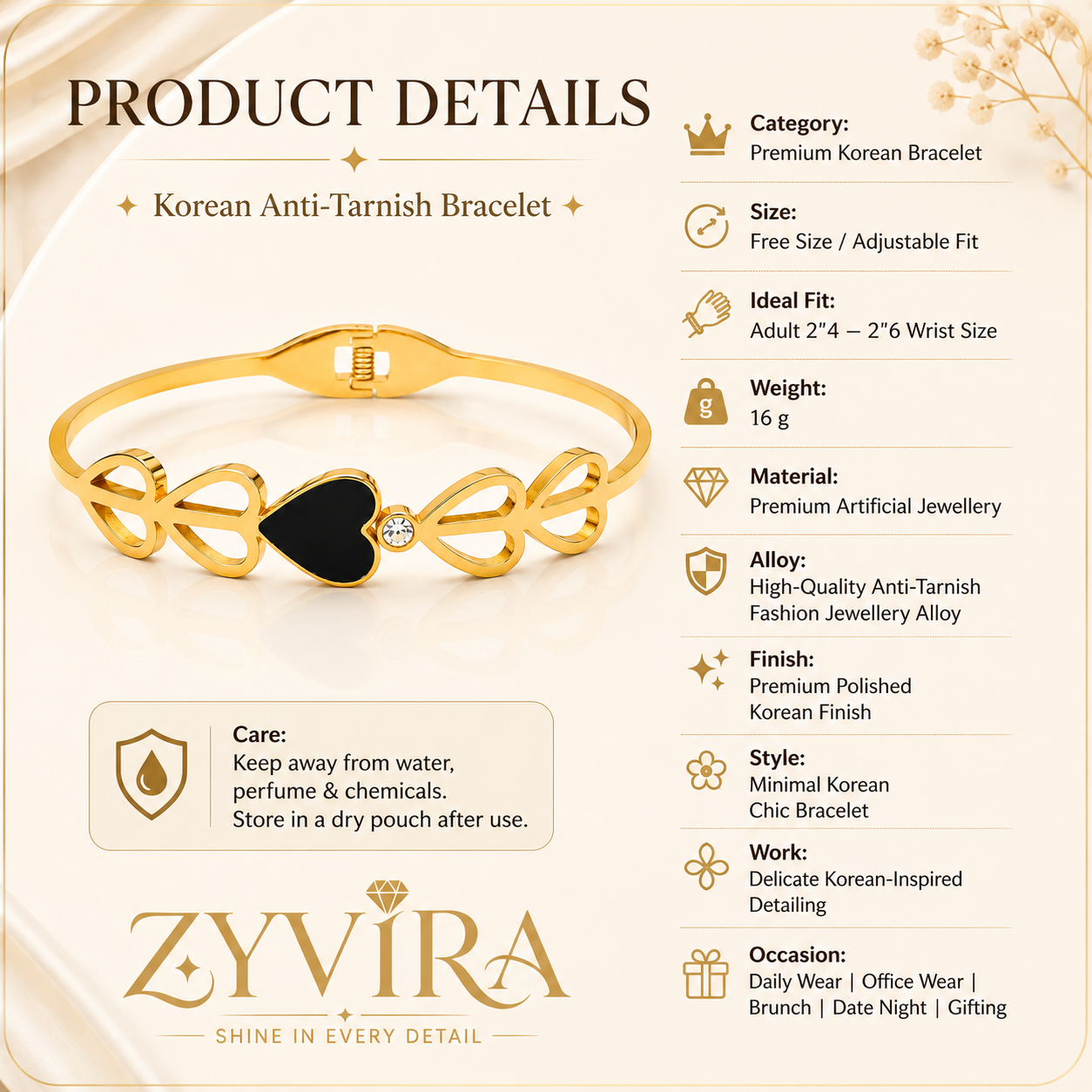 Second product presentation of the gold black-heart crystal kada