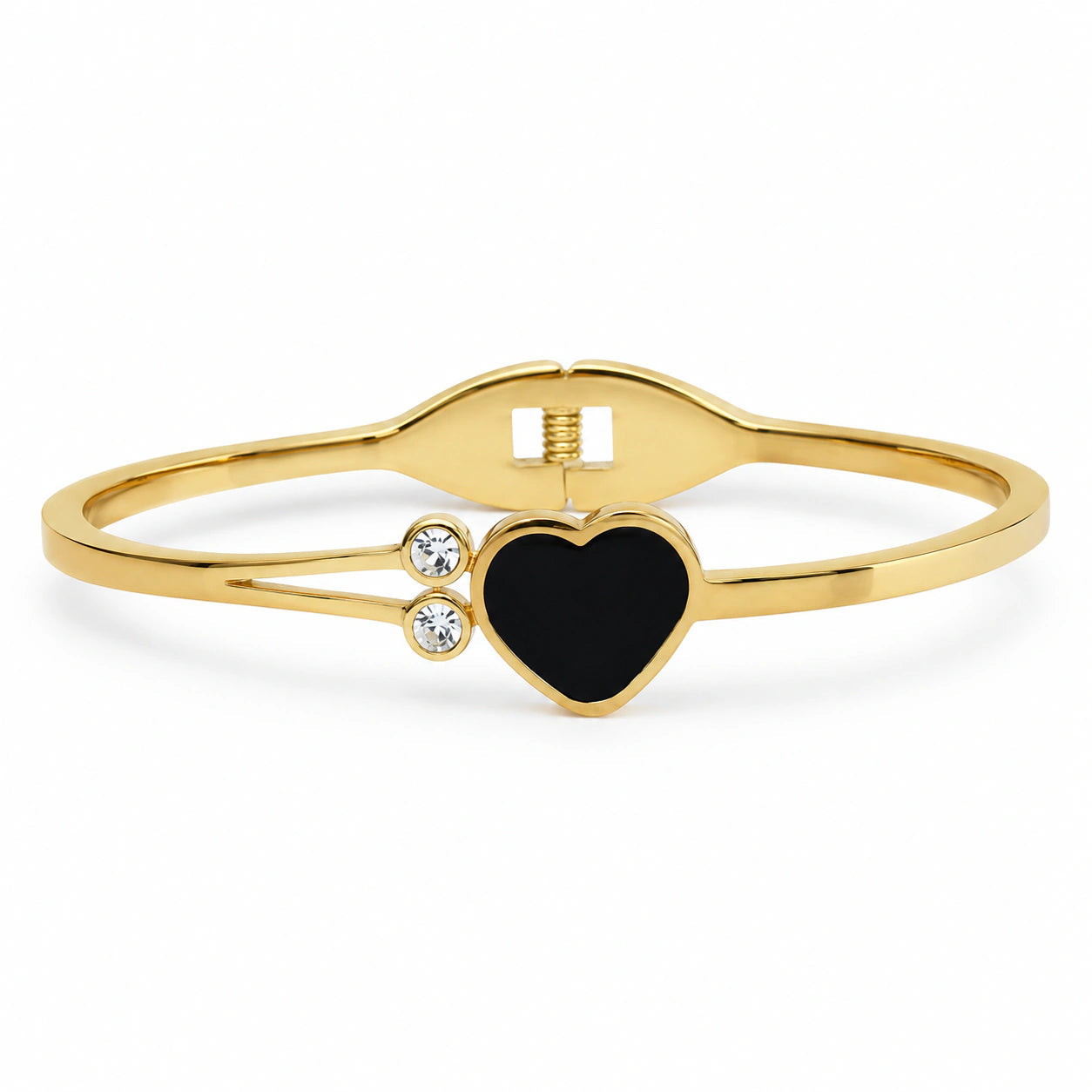 Gold-tone black heart crystal double-band kada bracelet