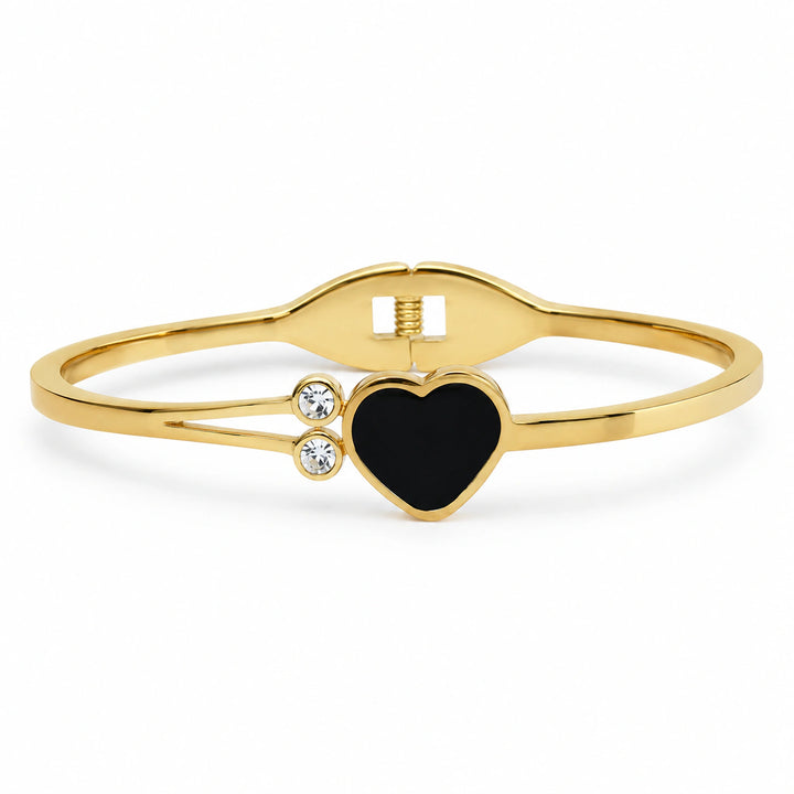 Gold-tone black heart crystal double-band kada bracelet