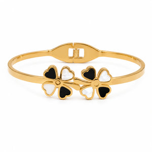 Gold-tone black pearl clover crystal kada bracelet