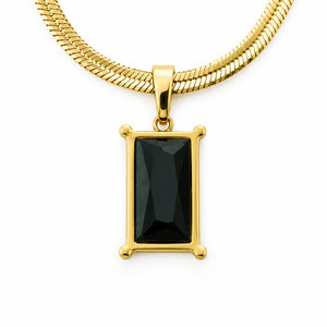 Gold-tone black rectangular stone snake chain necklace