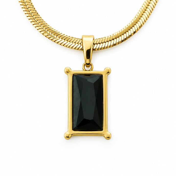 Gold-tone black rectangular stone snake chain necklace
