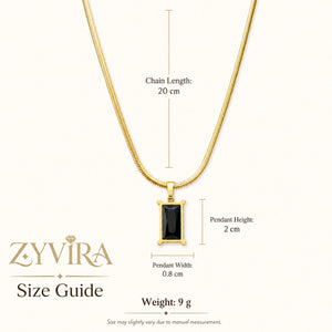 Size guide showing the proportions of the black stone necklace