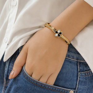 Alternate detail view of the black and white floral bracelet