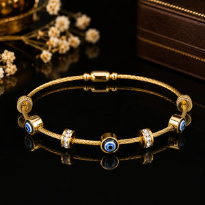 Alternate product view of the gold blue evil-eye bracelet