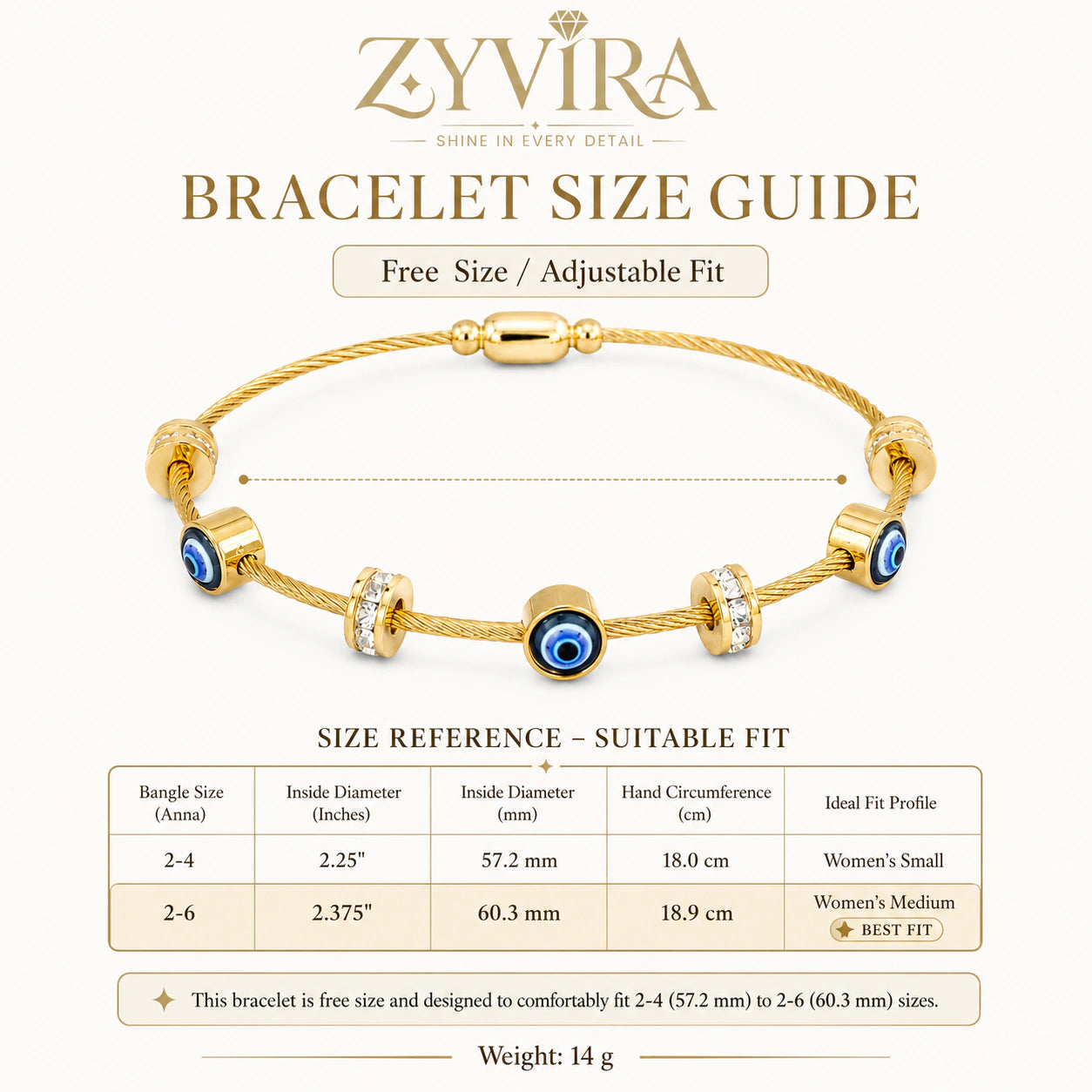 Open structure view of the gold cable charm bracelet