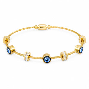 Gold-tone blue evil-eye crystal-style cable charm bracelet
