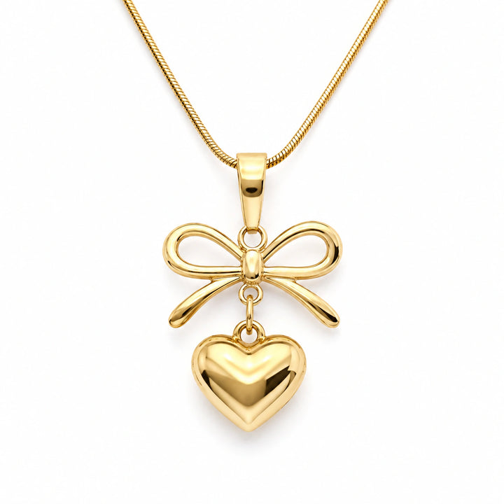 Gold-tone bow heart pendant necklace