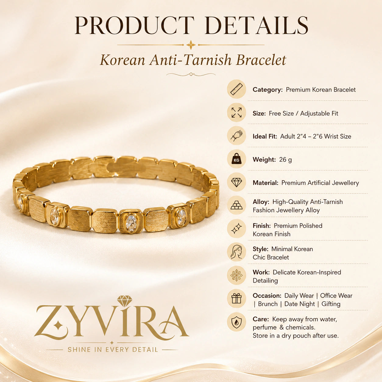 Open link view of the gold brushed crystal kada bracelet