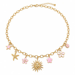 Alternate product view of the gold celestial floral necklace