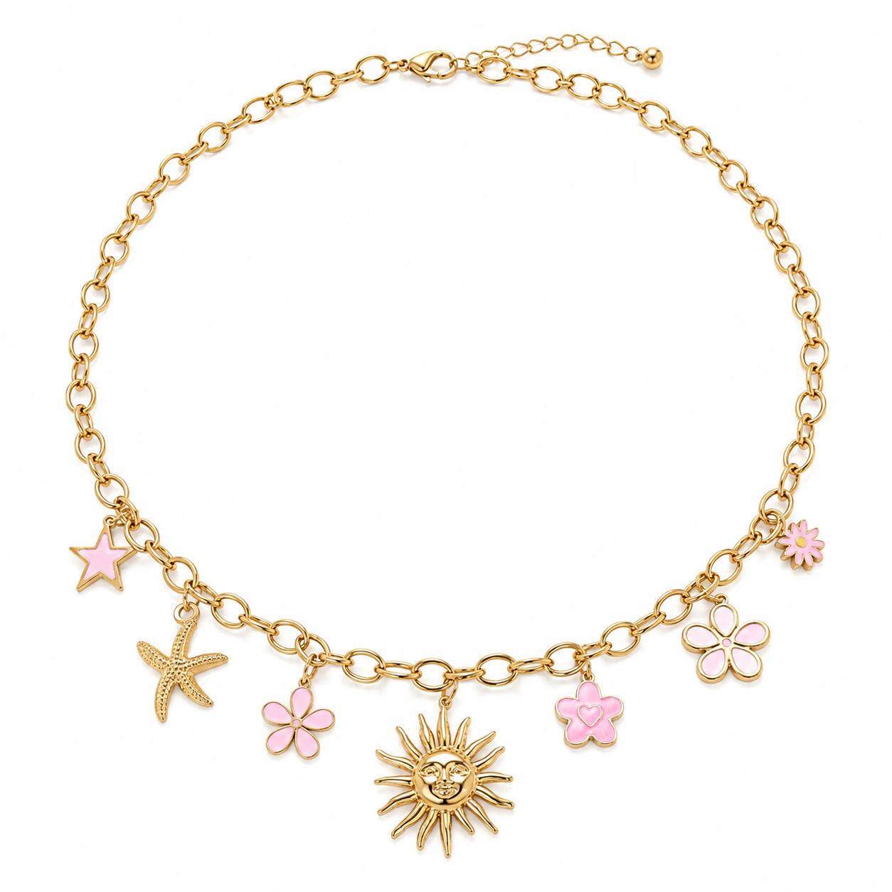 Alternate product view of the gold celestial floral necklace