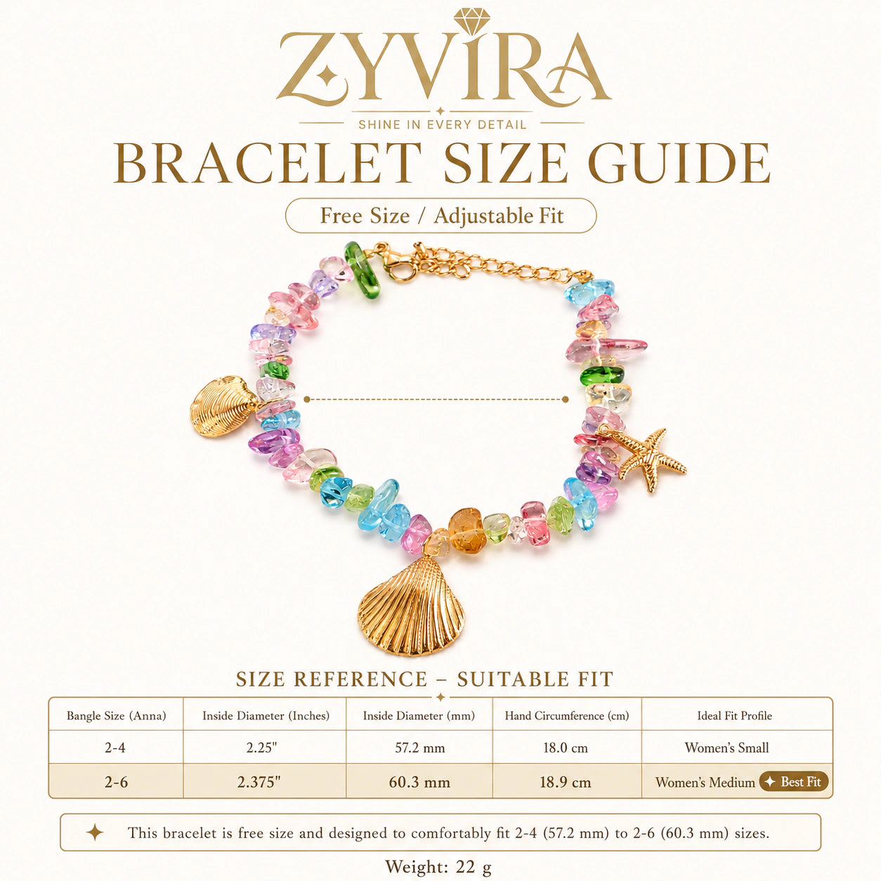 Gold shell starfish bracelet styled in a beach-inspired jewellery flat lay
