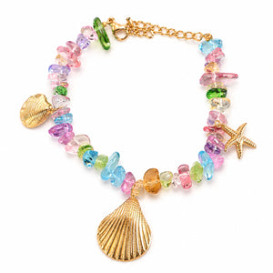 Gold-tone coastal shell starfish charm beaded bracelet