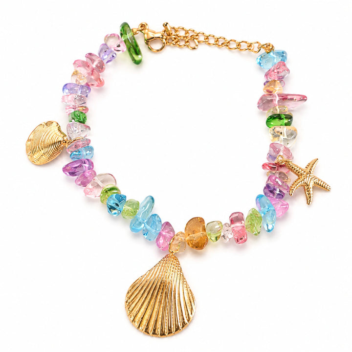 Gold-tone coastal shell starfish charm beaded bracelet