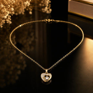 Alternate product view of the gold crystal double-heart necklace