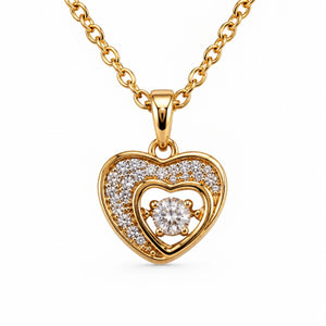 Korean-style gold crystal double-heart pendant necklace