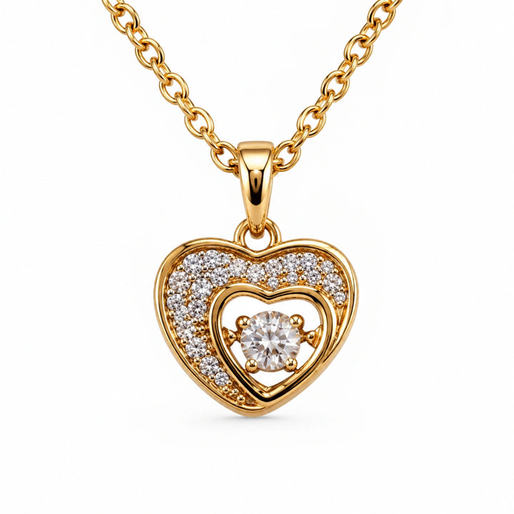 Korean-style gold crystal double-heart pendant necklace