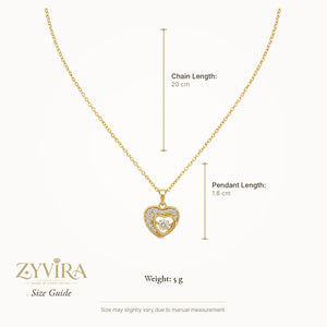 Size guide showing the proportions of the double-heart necklace