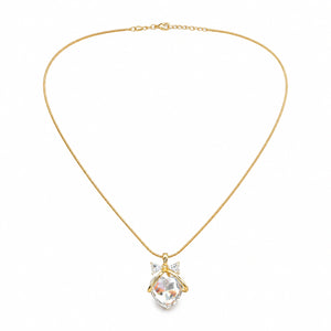 Alternate product view of the gold crystal heart bow necklace