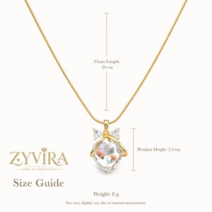 Size guide showing the proportions of the heart bow necklace