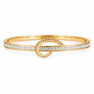 Gold-tone crystal leaf knot rigid kada bracelet