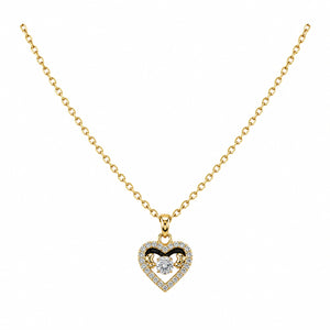 Angled view of the gold crystal open-heart pendant necklace