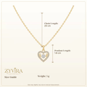 Size guide showing the proportions of the open-heart pendant necklace